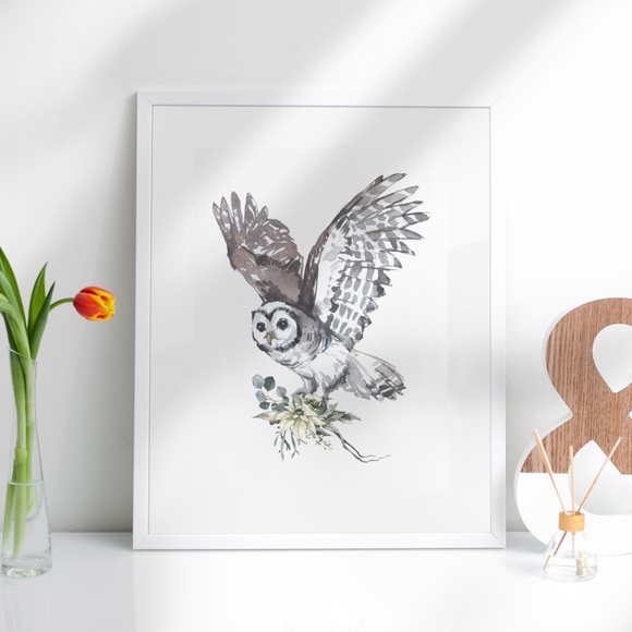 Owl Illustration Watercolor Wall Art Print Poster Portrait Unframed - Picture 3 of 10